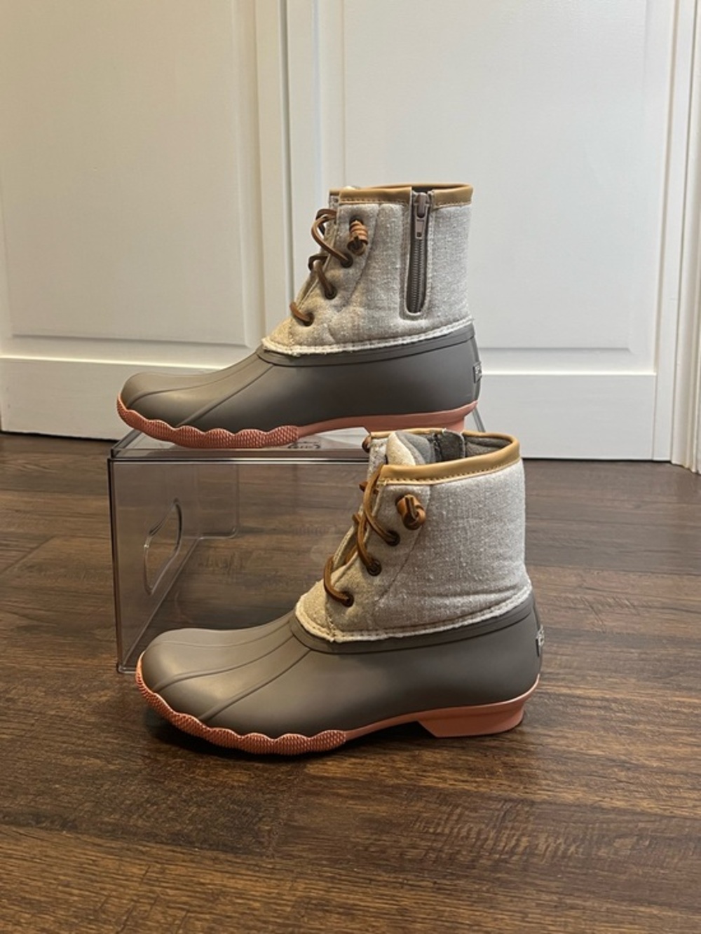 Sperry Girls Top-Sider Saltwater Duck Boots Size Girls 4 Color Brown/Pink